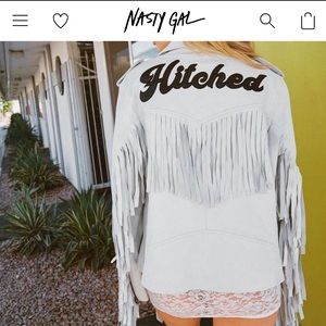 NastyGal Small Oversize White Fringe Leather Jacket